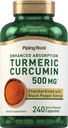 Piping Rock Turmeric Curcumin Suplemento 500 mg  240 Capsules  durable with Black Pepper ¦ Standardized Complex Extract ← Non-GMO, Gluten Free