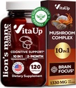 Lions Mane Suplemento cápsulas - USA Made 10 en 1 Mushroom Suplemento - Complejo de Mushroom con Lions Mane, Cordyceps, Turquía Tail, Reishi, Shiitake para Cognitive &amp; Immune Support - 120 Conde