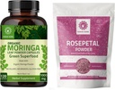 Orgánica Moringa Capsules 120 Capsules 1000mg y Rosa Petal Powder 227g Silencio Rosa Petal Flower Powder 8 oz rígida