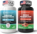 Reishi Mushroom Suplemento con Cordyceps + cápsulas de monohidrato de crema para el constructor de músculos