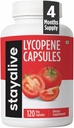 STAY ALIVE Lycopene Supplement for Men 60mg, Natural Tomato Extract Powder, 120 cápsulas con 4 meses de suministro, 100% Veg Lycopene Complex, Non-GMO y Gluten Free Carotenoid Suplemento