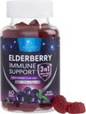 Gummies de arándano con vitamina C, D3 y zinc - Immune Support Gummy for Kids &amp; Adults, Black Elderberry Extract Gummy Immune Health Support Suplemento, Black Elder Berry Vitamin - 60 Gummies