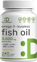 DEAL SUPPLEMENT Omega 3 Fish Oil Supplements, 3,000mg Per Serving, 240 Softgels – EPA 1,200mg + DHA 900mg – Burpless Pills, Lemon Flavored, Wild Caught – Brain & Heart Support – Mercury Free, Non-GMO