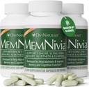 MemNivia Brain Supplements for Memory & Focus TENIDO Fórmula de células madre de doble sabio con Cognivia®, Bacopa, Holy Basil &amp; Ginger TEN Respuesta clínicamente Probada a la Claridad Mental TEN 180 Capsules (3 Botellas)