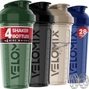 VELOMIX -4 PACK- 28 oz Shaker Cups for Protein Shakes - 4x Wire Whisk | Leak Proof Protein Shaker Bottles for Protein Mixes | Protein Shaker Bottle Pack | Mixer for Protein Shakes (Forest Edge)