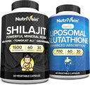 Nutrivein Premium Shilajit Capsules &quot Liposomal Glutathione Supplement Bundle: High-Absorption Glutathione Liposomal " Shilajit Capsules for Men " Women - Liver, Detox, " Vitality