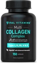 Vitaminas Vitales Multi Collagen para Hombres Mujer - Tipo I, II, III, V, X - Grass Fed, Non-GMO - 150 cápsulas