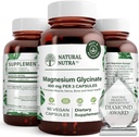 Natural Nutra Magnesium Glycinate 400 mg Suplemento, promueve la salud cardiovascular, vegano, ayuda a mejorar la salud ósea, soy libre, 90 cápsulas