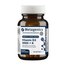 Metagenics Vitamin D3 + K - for Artery Health, Immune Support, Bone & Heart Health* - Vitamina D con MK-7 (Vitamin K2) - Non-GMO - Gluten-Free - 60 Softgels - 5,000 IU