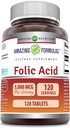 Amazing Formulas Folic Acid (Vitamin B9) Suplemento TEN 5000 Mcg per Serving TEN 120 Tablets ← No Gluten-Free TEN Made in USA