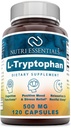 Suplemento dietético L-Tryptophan - Suplementos naturales del sueño con 500 mg de forma gratuita L Tryptophan - Circulación &amp; Apoyo inmunológico 120 cápsulas