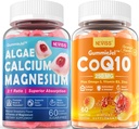Suplemento de calcio sin azúcar 600mg, Magnesio de calcio de Algae 2:1 Ratio + CoQ10-250 mg Gummies llenas, Coenzima de alta absorción Q10