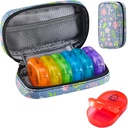 Serfeymi Organizador semanal de píldoras de viaje 2 veces al día AM Upgraded Rainbow Pill Box 7 Day with Portable Zipper PU Leather Pill Case, Medicine Organizer for Pills, Vitamins, Fish Oils - Floral 02