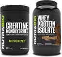 NutraBio Monohidrato de Creatina, Desflavorado, 500g y Whey Protein Isolate, Chocolate holandés, Suplemento Bundle - Muscle Energy, Lean Muscle Growth, Recovery, and Strength