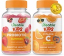 Probiótico Lifeable 2 billón de niños CFU + Vitamina C Niños, Gummies Bundle - Gran Tasting, Suplemento de vitamina, Gluten Gratis, GMO Gratis, Chewable Gummy