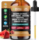 Creatine " Bacopa Liquid Drops with Lion’s Mane, Green Tea " Ginkgo Biloba - Faster Absorbing Blend than Gummies & Pills - Vegan Supplement for Enhanced Focus " Cognition (Strawberry Watermelon, 60mL)