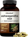 NatureBell Ashwagandha con Black Pepper, 240 cápsulas  sometida High Absorption Complex – Extra Strength Root Extract – Adaptogens Supplements for Relaxation – Non-GMO