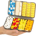 Yaklim Magnetic Travel Pill Organizer, 7 Compartments Portable Pill Box, Gran organizador de vitaminas con etiquetas, Daily Pill Case Medicine Organizer, Big Supplement Organizer Magnnet Pill Container Grey