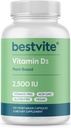 BestVITE Vegan Vitamina D3 2500 UI (120 cápsulas vegetarianas) - No Stearates - Vegan - No GMO - Gluten Gratis