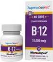 Fuente Superior No Shot Vitamin B-12 Cyanocobalamin 10000 mcg - Vitamina B-12 para apoyar la producción de energía, la salud cerebral " Wellness general - Tablas sublinguales - 60 Tablas dissolvables