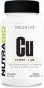 NutraBio Chelated Copper Bisglycinate Suplemento (3mg), Immune Support - Copper Suplemento- 90 cápsulas