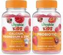 Magnesio de calcio vitalicio &amp; niños cinc + Probiótico 2 billón CFU Kids, Gummies Bundle - Gran Cata, Suplemento de vitamina, Gluten Gratis, GMO Gratis, Chewable Gummy