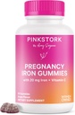 Pink Stork Prenatal Iron Suplemento Gummies for Women - 20 mg con vitamina C - Grape Chewable for Deficiency, Energy, & Blood Builder - 60 Gummy Chews