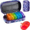 Serfeymi Organizador semanal de píldoras de viaje 2 veces al día AM Upgraded Rainbow Pill Box 7 Day with Portable Zipper PU Leather Pill Case, Medicine Organizer for Pills, Vitamins, Fish Oils - Purple-01
