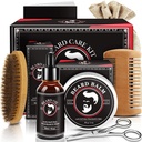 Día de los Padres Regalos de papá, Beard Kit para Hombres, Beard Crecimiento y Grooming Kit w / Beard Aceite barba Balm Beard Brush Beard Tijeras de barba, Regalos de cumpleaños para hombres marido de él Abuelo Hijo Hermano