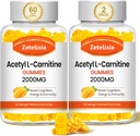 2 Pack Acetyl L-Carnitine Gummies, L-Carnitine Supplement for Women &amp; Men, Nutrition Supplement for Boost Energy, Immunity & Brain Health, Vegan, Non-GMO, Mango Flavor, 120 Count