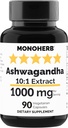 MONOHERB Ashwagandha Extracto 1000 mg - 90 cápsulas vegetarianas
