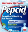 Pepcid AC Maximum Strength Heartburn Relief Tablets, OTC Medicine Prevents ' Relieves Heartburn Debido a la indigestión de ácido " Sour Stomach, 20mg Famotidine Acid Reducer, ICY Cool Mint, 40 ct