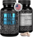 Wild Methylated Multivitamin for Women ' Men ← Daily Multi Vitamin ← MTHFR Suplemento Sin Hierro Silencio Methylated B12, Folate, Vitamina C, A, K2, D, E, Choline, Biotin, ALA, CoQ10 > Más (60 cápsulas)