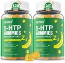5-HTP Gummies + GABA - Melatonin Gratis - Relajación Gummies with Banana Extract, L-Theanine,L-Tryptophan, Vitamina D3 para Ciclo de Descanso Saludable &amp; Circadian Rhythm, Brain Function &amp; Muscle Relax, Pack de 2