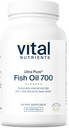 Vital Nutrients Ultra Pure® Fish Oil 700 ← Soporta Corazón, Cerebro y Salud Conjunta* Silencio Fuente sostenible High EPA & DHA Omega-3 Fatty Acid ← Lemon Flavor TEN Gluten, Dairy &amp; Soy Free TEN 60 Softgels