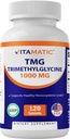 Suplementos Vitamatic TMG 1000mg - Trimetilglycine - Betaine Anhydrous - 120 Tablets - 120 Servings - Non-GMO &amp; Gluten Free