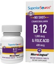 Fuente Superior No Zapato Vitamina B-12 Cyanocobalamin 1000 mcg ' Folic Acid 400 mcg - Ofertas Energía, Corazón, Cerebro, &amp; Estrés Soporte - 60 Tablas sublinguales de disolución