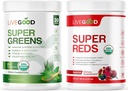 LIVEGOODTM Ecológico Super Verdes &amp; Super Rojos Bundle con trigo, Barley, Matcha Green Tea, Aloe, Beet Root, Pomegranite, Vegan, Sin gluten