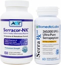 Serracor-NK &amp; Serra-RX 260,000 SU - Buzón de tejido de cicatrices (150 cápsulas &amp; 60 cápsulas) - Acid-Resistant Serrapeptase Proteolytic Enzyme Sistémico, Respiratory & Lung Support