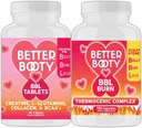 Suplementos Angry Better Booty Women's Creatine BBL Combo: BBL Tablets (90ct) w. Creatine, Glutamine, BCAA's, Collagen + BBL Burn Thermogenic Capsules (120ct)