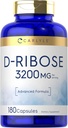 Carlyle D-Ribose Capsules TENIDO 3200mg ANTE 180 Píldoras Silencio Fórmula avanzada Silencio No GMO, Gluten Suplemento gratuito