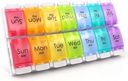 Pill Organizer with Easy Push Button - Multi-Color Pill Box 7 Day AM/PM - Organizador de píldoras diarias conveniente para la gestión de medicamentos