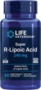 Extensión de la vida Super R-Lipoic Acid – Envejecimiento saludable, oxidativo Stress Defense – con 240 mg de Active R-Form of R-Lipoic Acid – Gluten-Free – Non-GMO – Vegetariano – 60 cápsulas